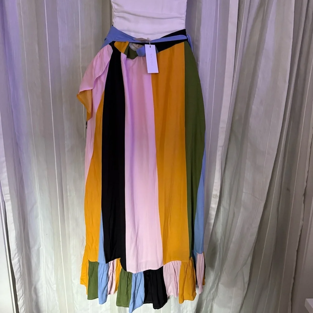 Anthropologie Dolan Mae Wrap Midi Skirt NWT – Colorblock Boho Chic XS - Picture 6 of 9
